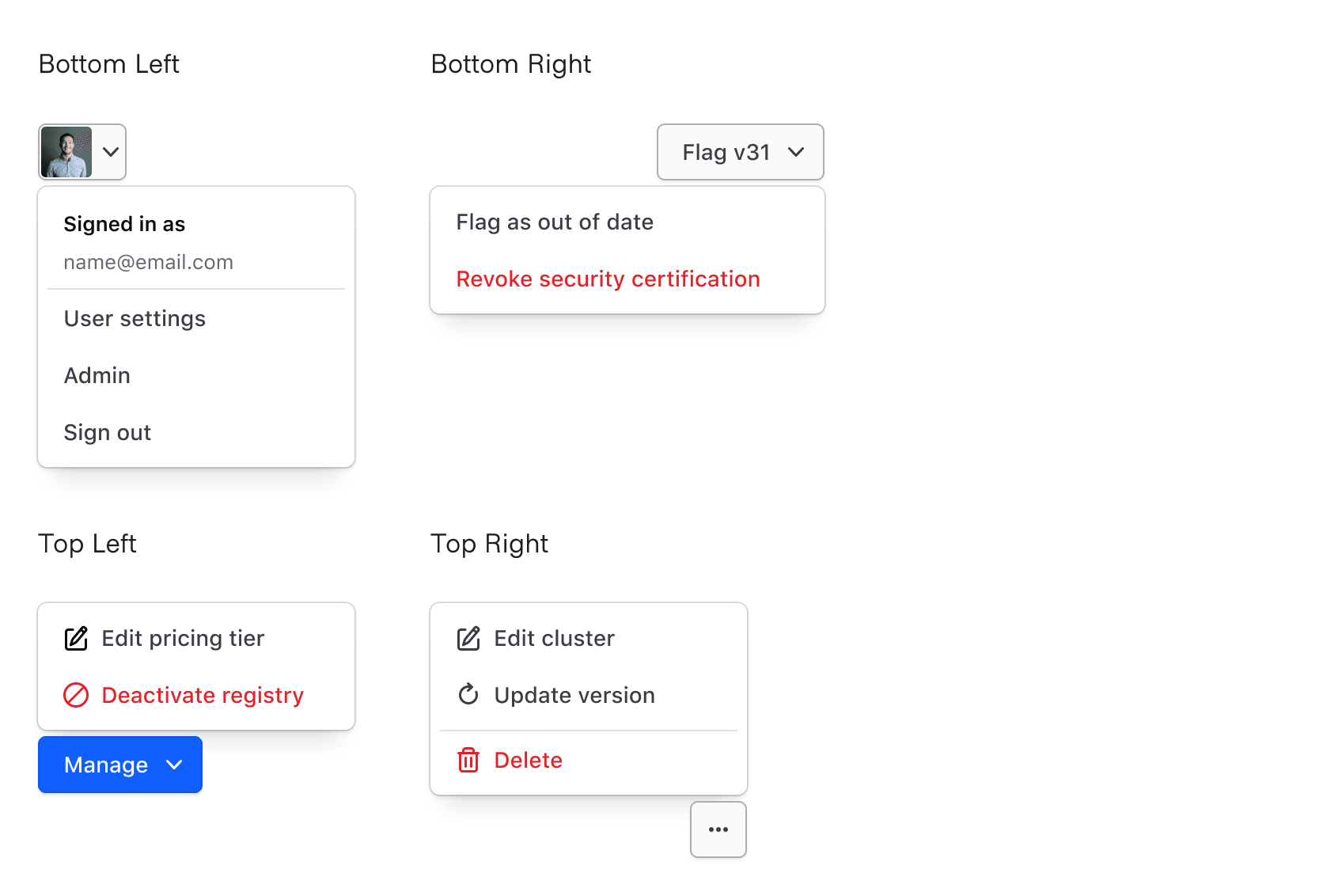 Dropdown list placement examples